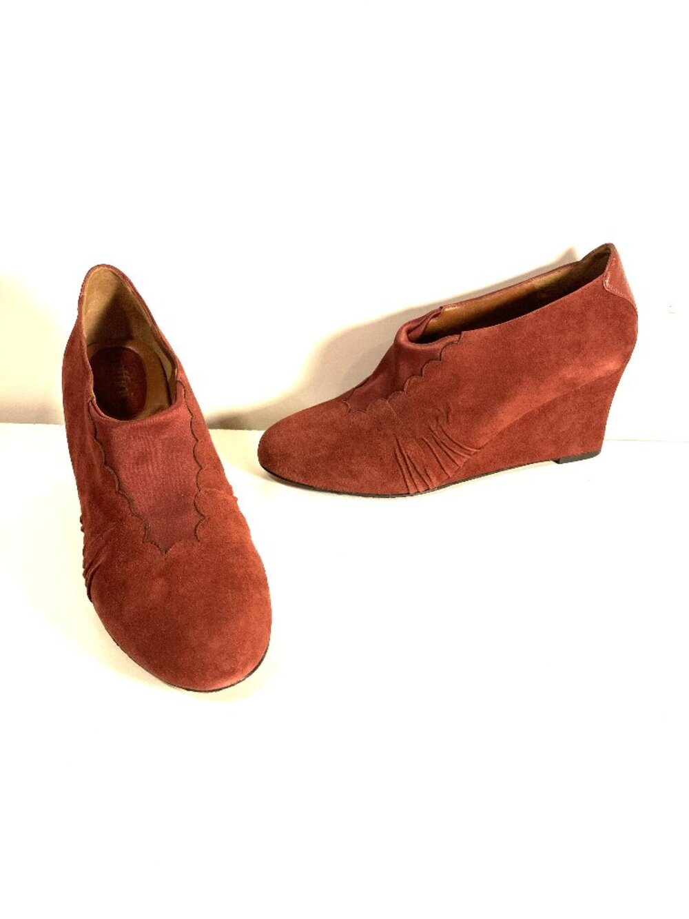 UMBERTO RAFFINI Burgandy Leather Suede Wedge Booties.  Size 10.  Rare.